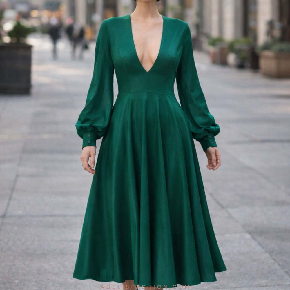 Deep V neck dress pattern - Abelis fashion